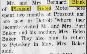 Blanks Pleasant Ridge Motel and Cabins - Apr 1961 Article